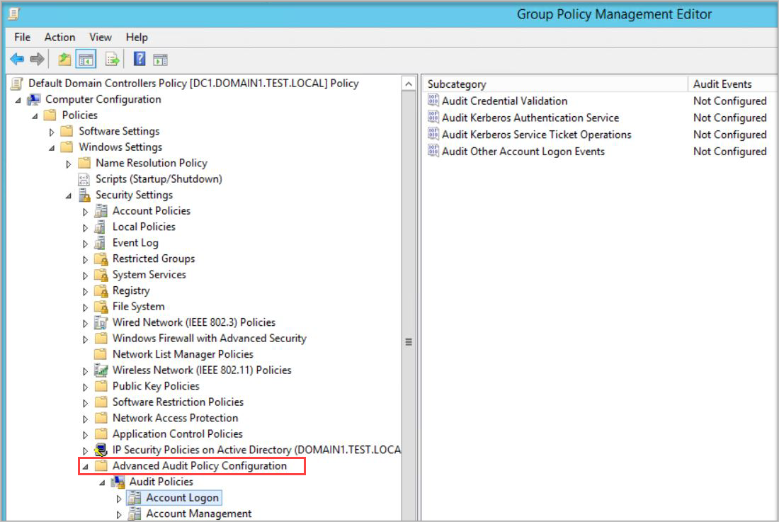 Captura de pantalla del cuadro de diálogo Configuración avanzada de directivas de auditoría.