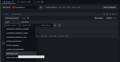 Consulta de Grafana usando greetings_count