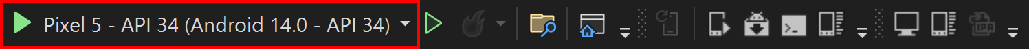 Botón del emulador de API 34 de Pixel 5.