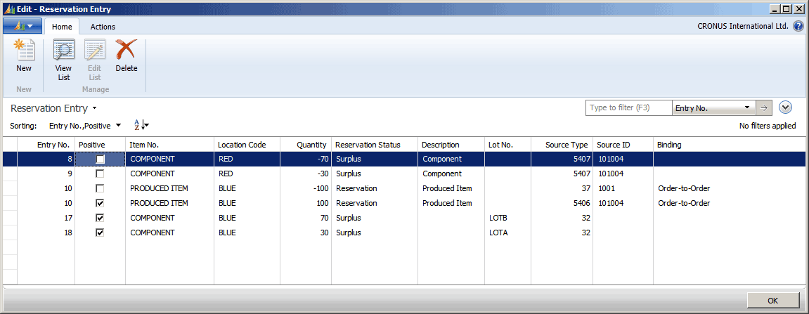 Tercer ejemplo de entradas de seguimiento de pedidos en la tabla Mov. reserva.