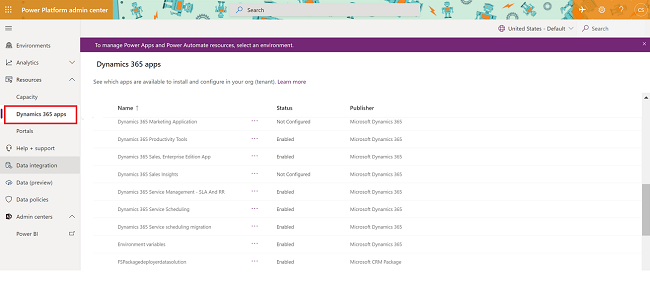 Seleccionar aplicaciones de Dynamics 365.