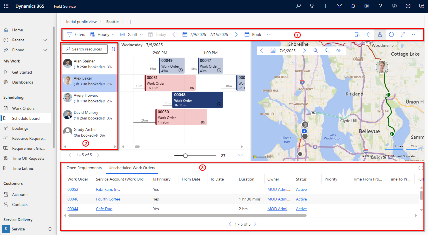 Captura de pantalla del nuevo tablero de programación en Dynamics 365.