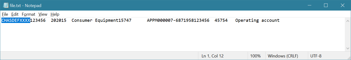 Archivo de pago en formato TXT utilizado para procesar el pago del proveedor mediante un formato de ER reorganizado.