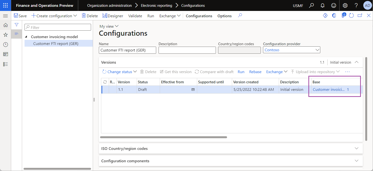 Configuración de formato ER derivada en la página Configuraciones.