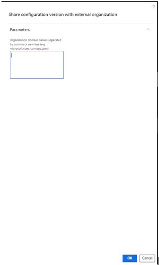 Cuadro de diálogo Compartir versión de configuración con organización externa.