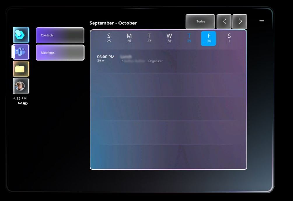 Captura de pantalla del calendario en la ventana Reuniones Captura de pantalla del calendario en la ventana Reuniones
