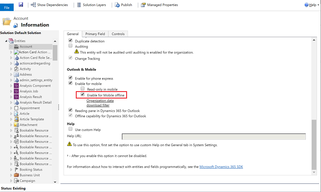 Enable for mobile offline Select Enable for mobile offline