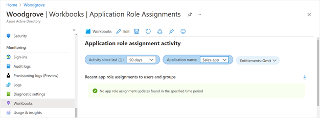 Captura de pantalla que muestra las asignaciones de roles de la aplicación.