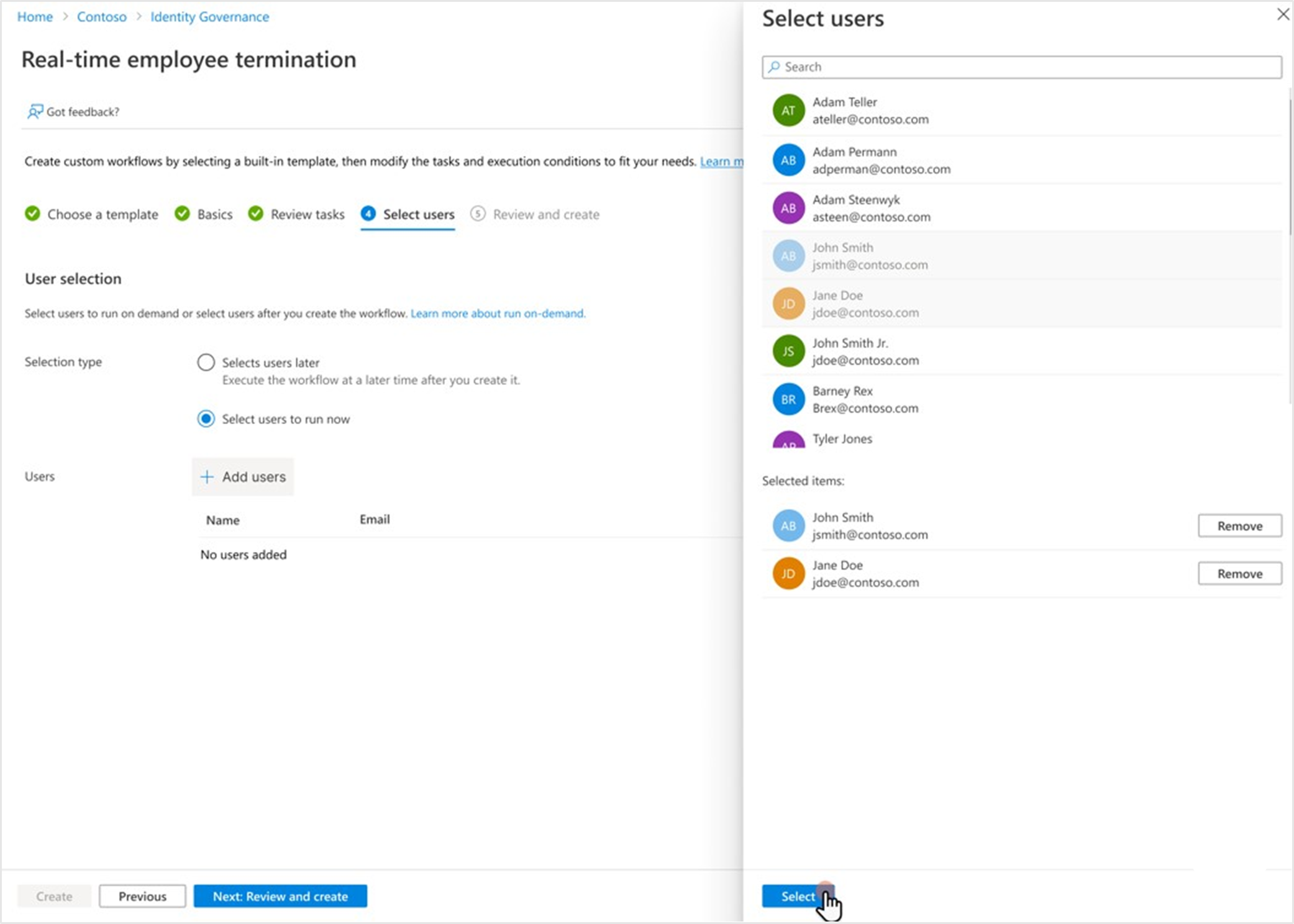 Captura de pantalla de la lista de usuarios disponibles.
