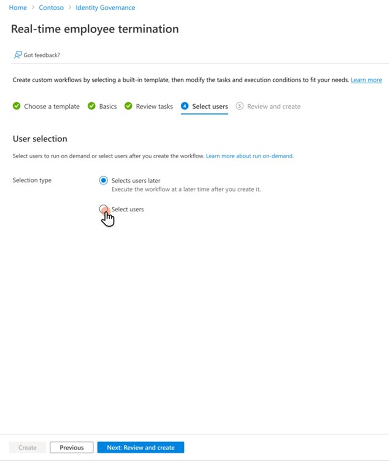 Captura de pantalla de la opción para seleccionar usuarios para ejecutar ahora.