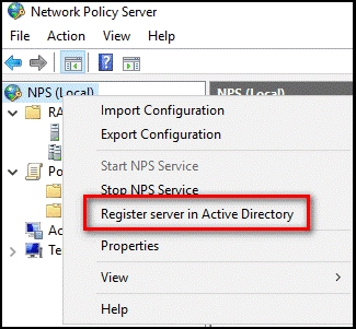 Opción de menú Registro del servidor en Active Directory
