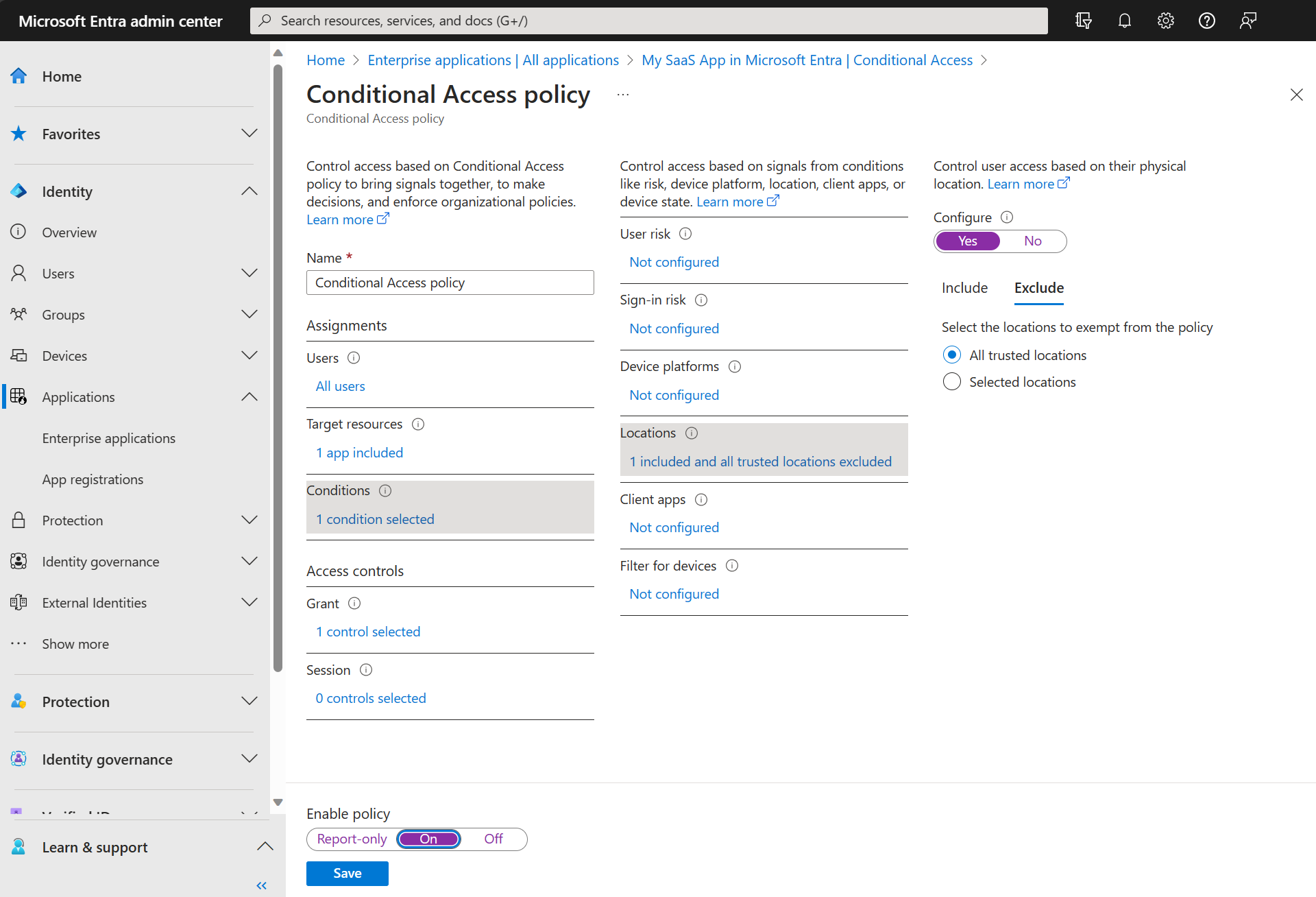 Captura de pantalla de la asignación de directivas de control de acceso.