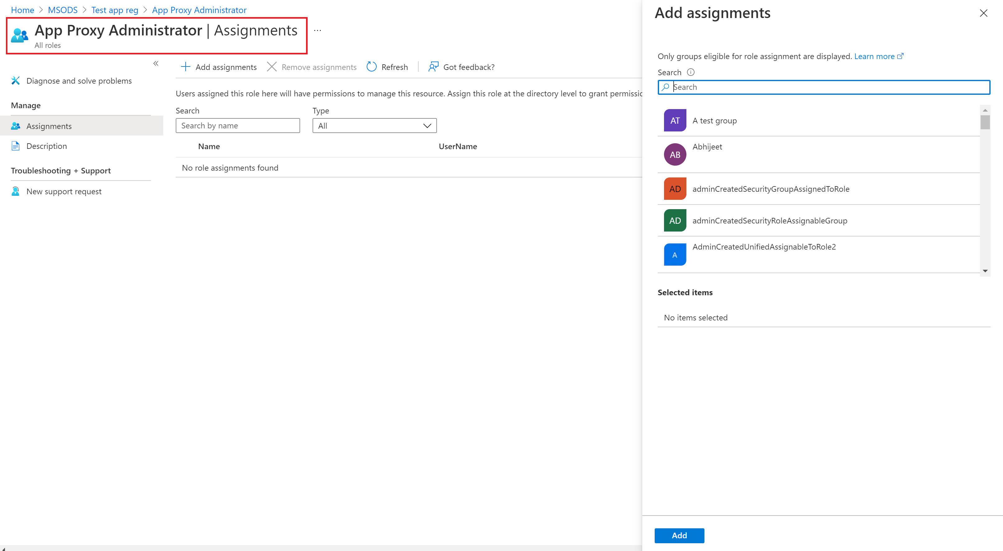 Agregue la asignación de roles con ámbito en los registros de una aplicación en Microsoft Entra ID.