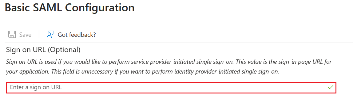 Valor de inicio de sesión Captura de pantalla que muestra cómo pegar la dirección URL de inicio de sesión.