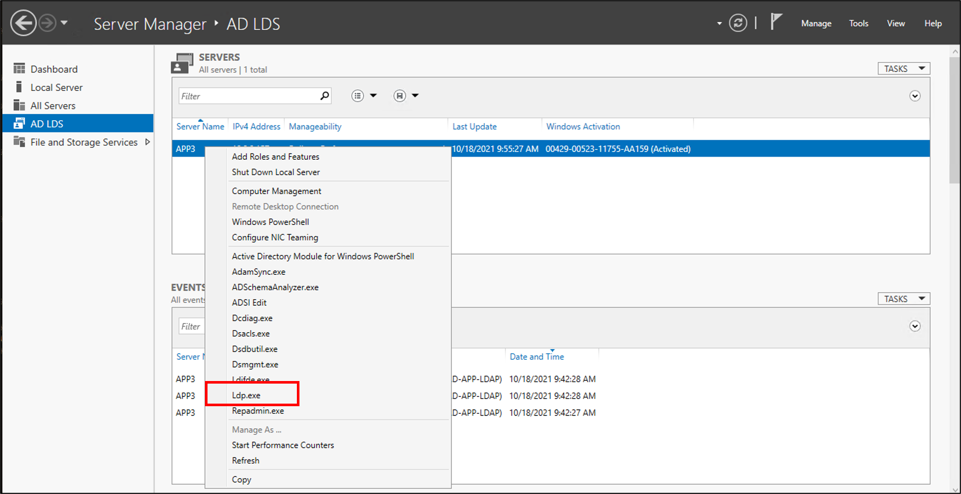 Captura de pantalla en la que se muestra la ubicación de la herramienta LDP.