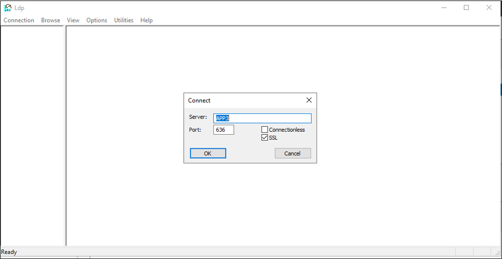 Captura de pantalla en la que se muestra la configuración de conexión de la herramienta LDP.