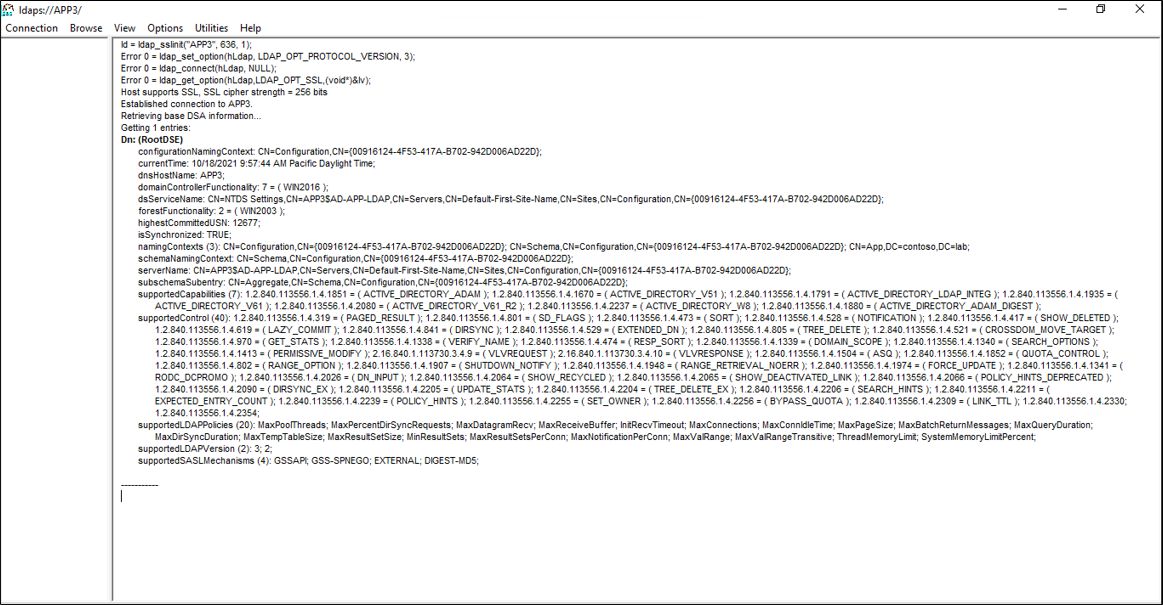 Captura de pantalla en la que se muestra que la configuración de conexión de la herramienta LDP se ha realizado correctamente.