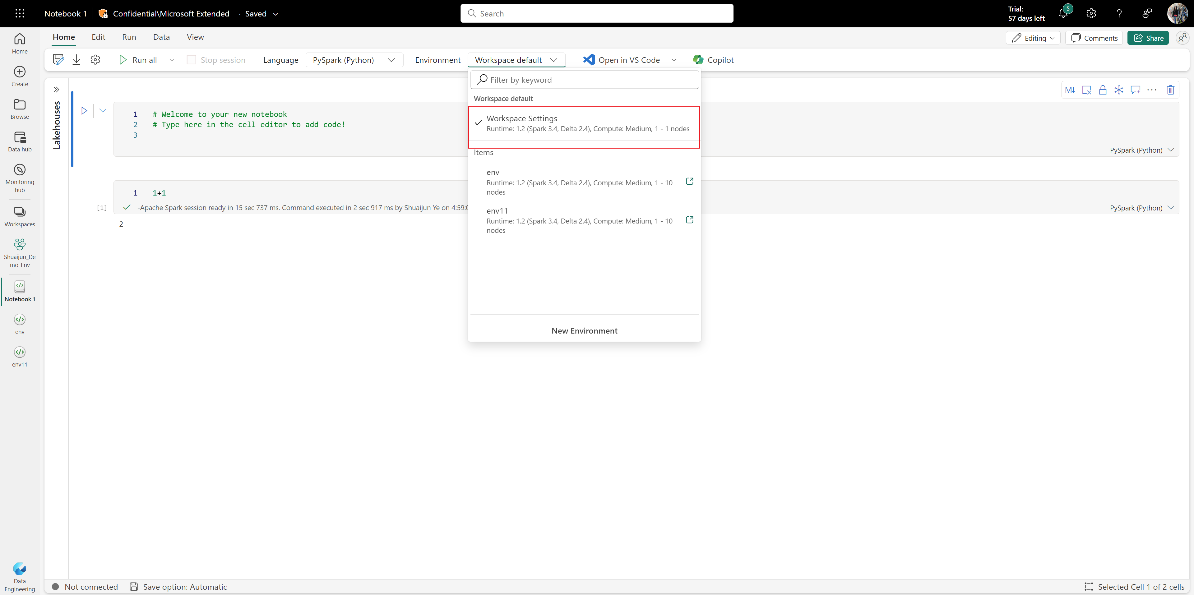 Captura de pantalla del rango efectivo en la configuración del área de trabajo.