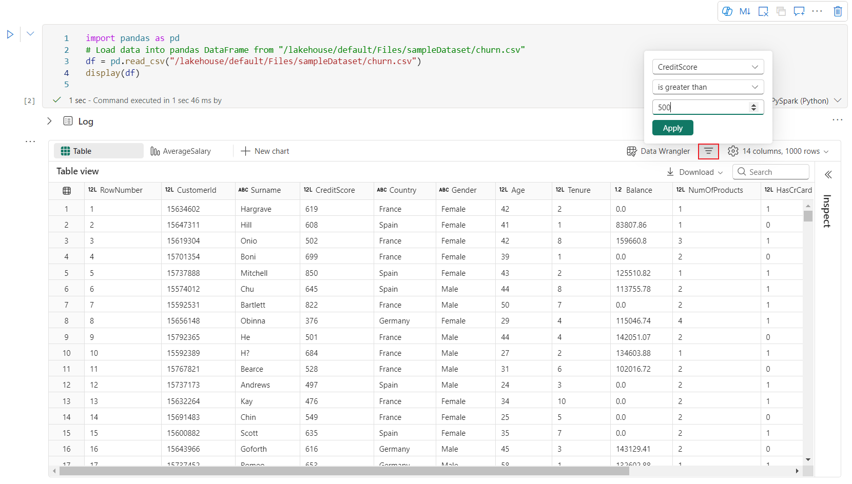 Recorte de pantalla de un ejemplo de personalización de columnas.