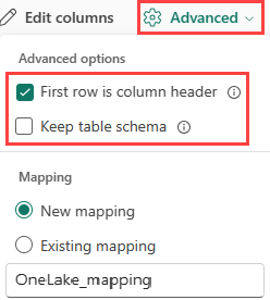 Captura de pantalla de opciones avanzadas de CSV.