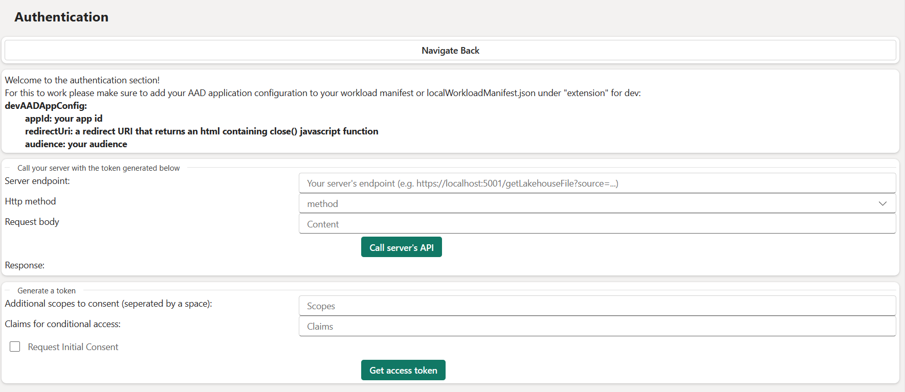 Captura de pantalla que muestra cómo obtener el token para la autenticación de la API de JavaScript.