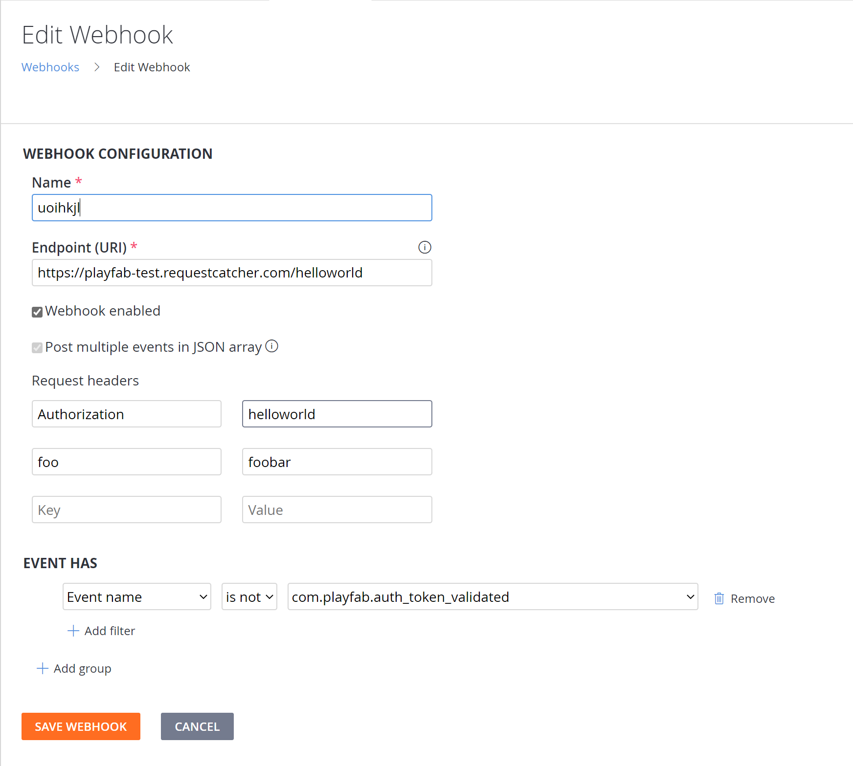 Game Manager - Data - Webhooks - Webhook Configuration