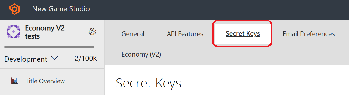 Secret Keys navbar option