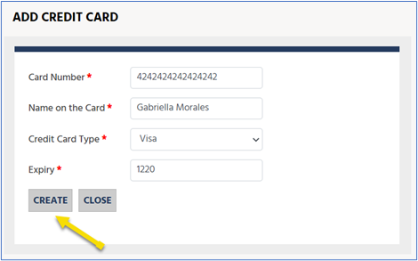 Create credit card Create credit card.