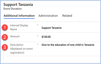 Complete the Event Donation fields Complete the Event Donation fields.