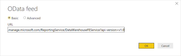 Fuente de OData para la Intune Data Warehouse para el inquilino.