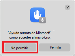 Ejemplo del símbolo del sistema de permisos del micrófono que resalta la opción No permitir