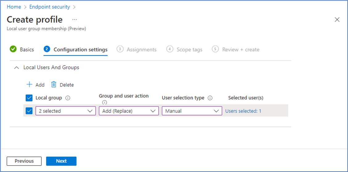 Captura de pantalla de la página Configuración para configurar el perfil.