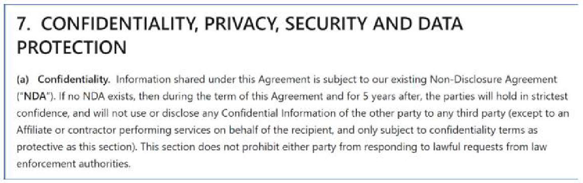 Imagen del documento NDA sección 7 confidencialidad, privacidad, seguridad y protección de datos.