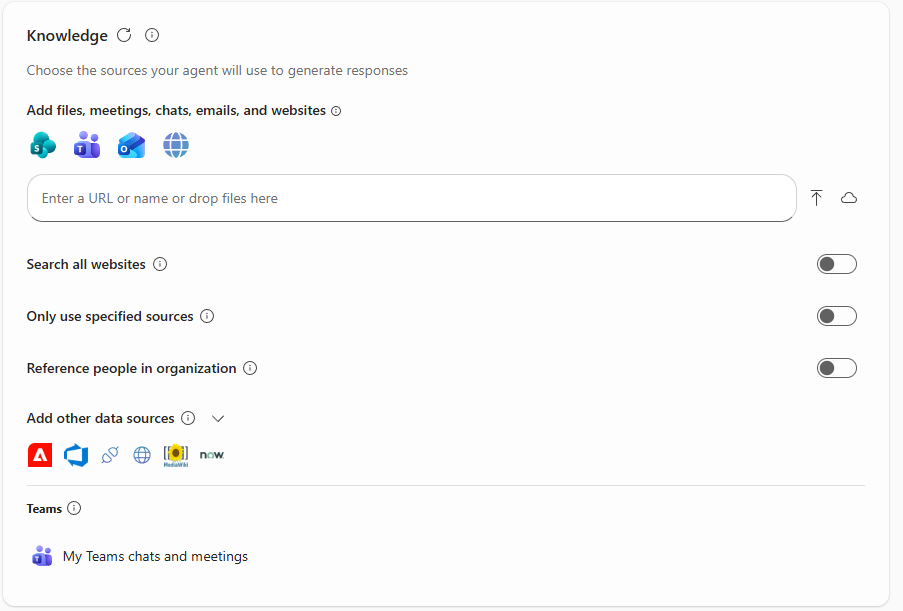 Captura de pantalla de la sección Conocimiento de la pestaña Configurar.