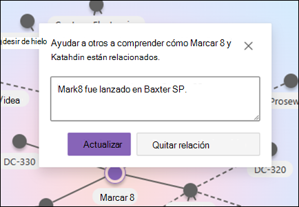 Captura de pantalla de la descripción de la relación en temas relacionados con la opción de quitar la relación.