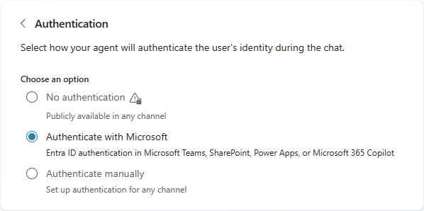 Captura de pantalla del panel de configuración de autenticación con la opción 'Autenticar con Microsoft' seleccionada.