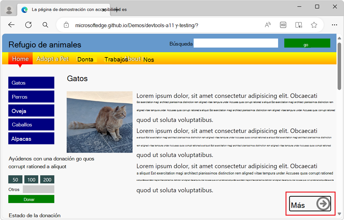 Navegar por el documento con el teclado y la tecla Tab. El foco se muestra en un vínculo del documento
