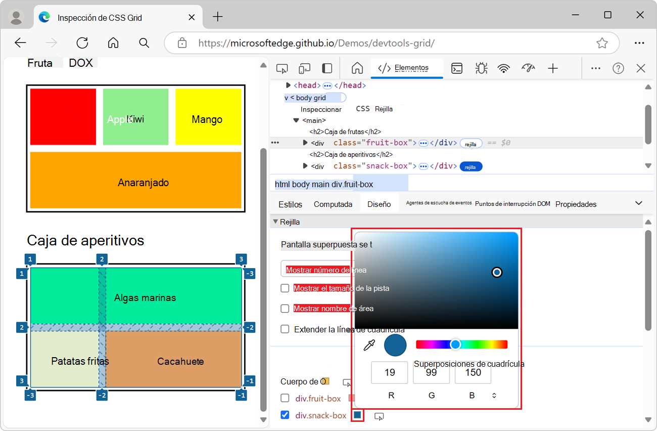 Personalización del color de superposición de cuadrícula