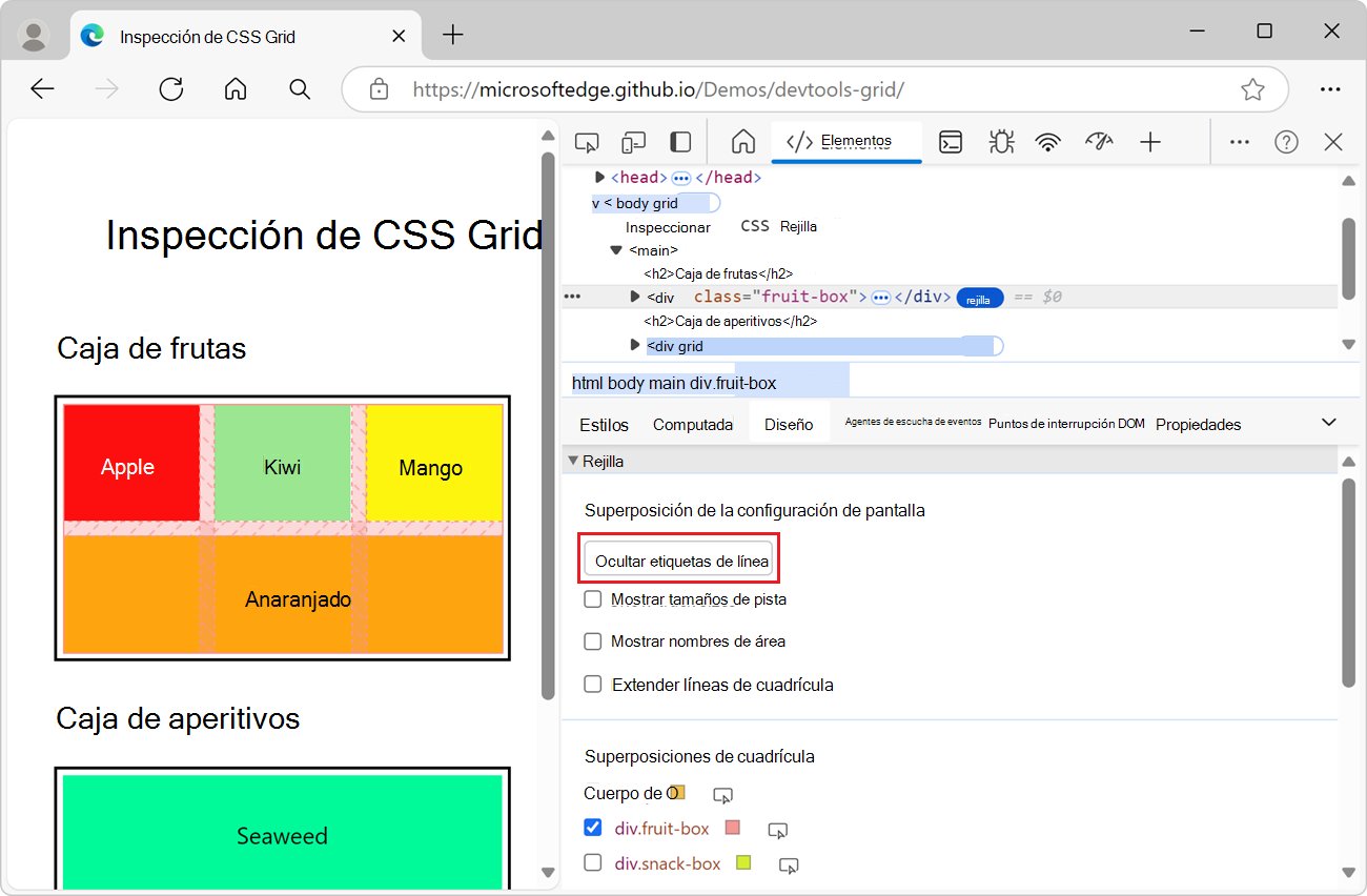 Ocultar etiquetas de línea
