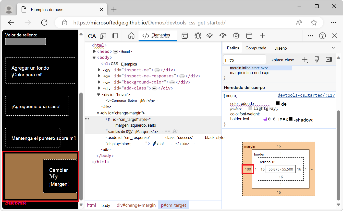 Cambio del margen izquierdo del elemento