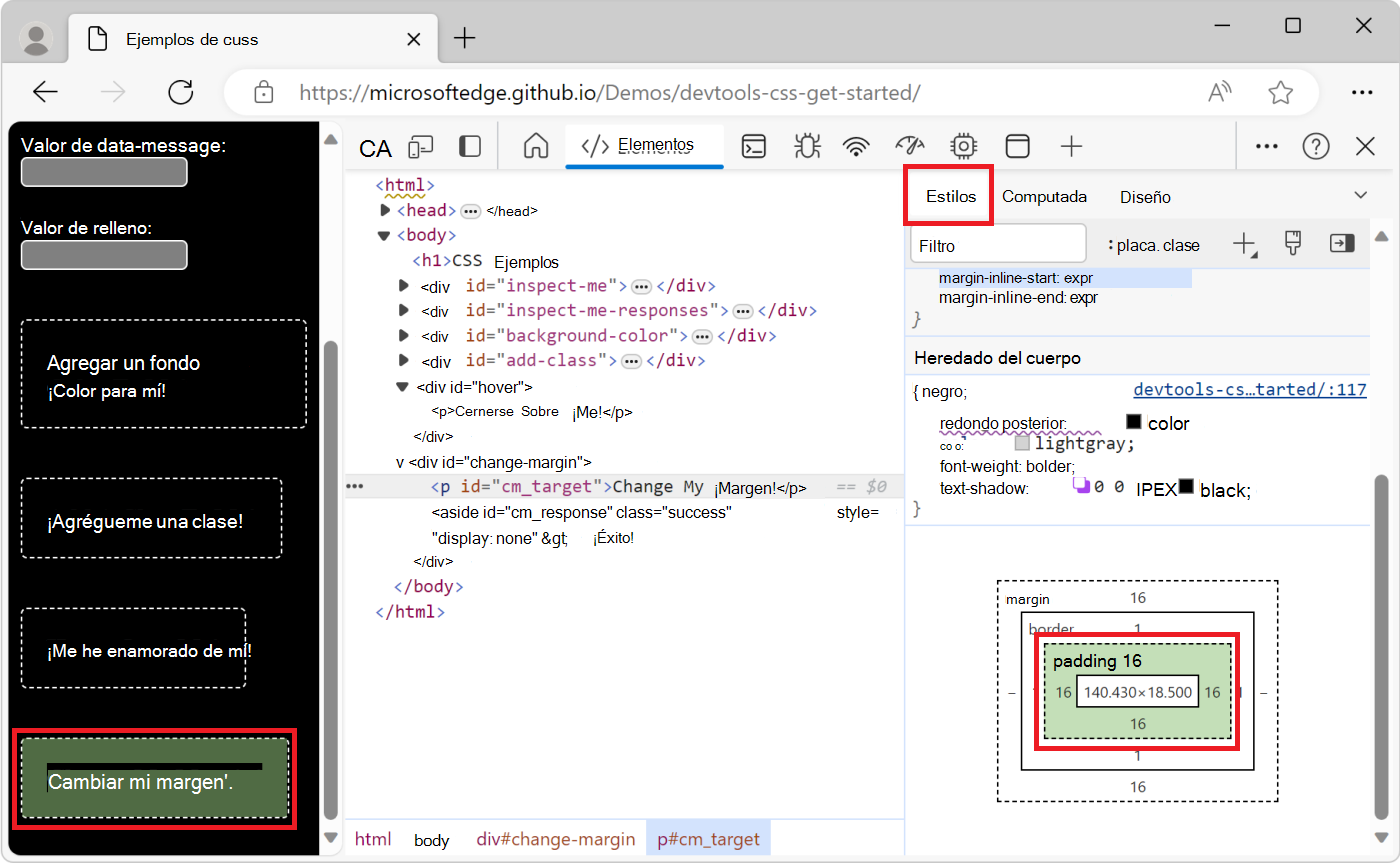 Mantener el puntero sobre el relleno del elemento
