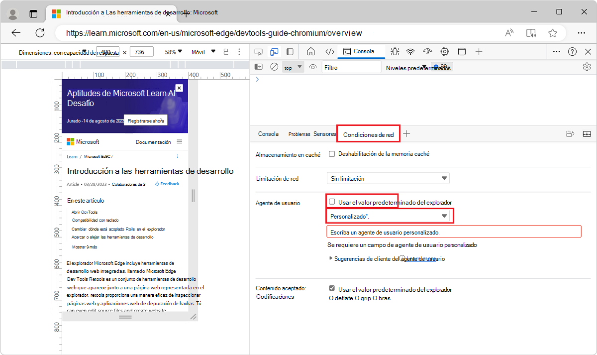 Establecimiento de una cadena de agente de usuario personalizada