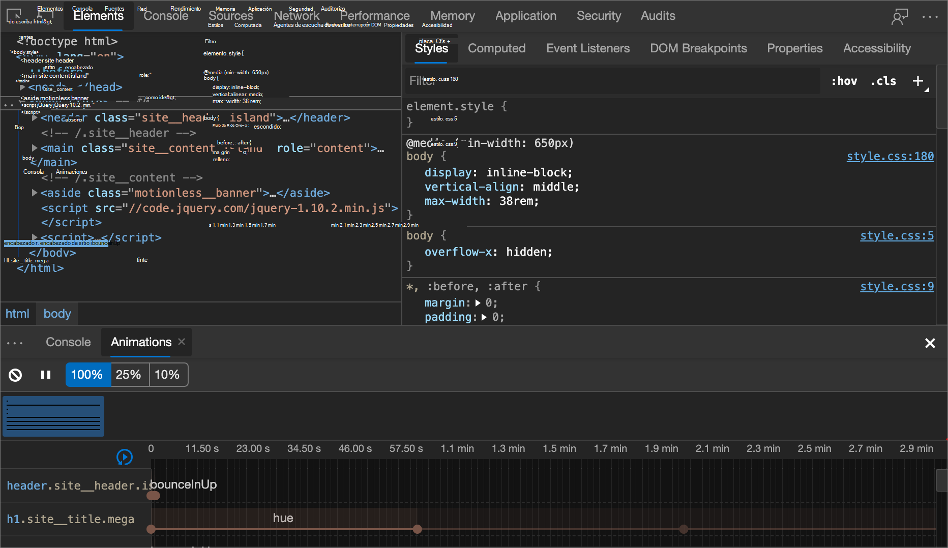 Detalles del grupo de animaciones
