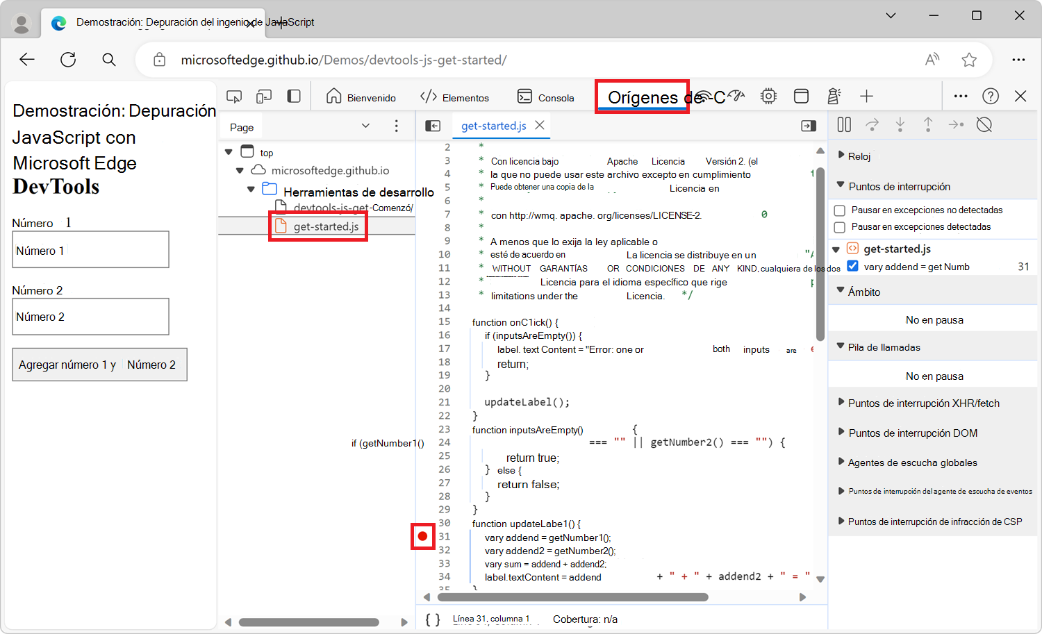 Un punto de interrupción de línea de código