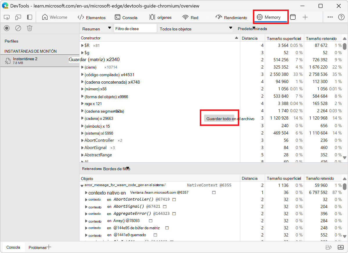 Guardar todas las cadenas de una instantánea de montón en JSON