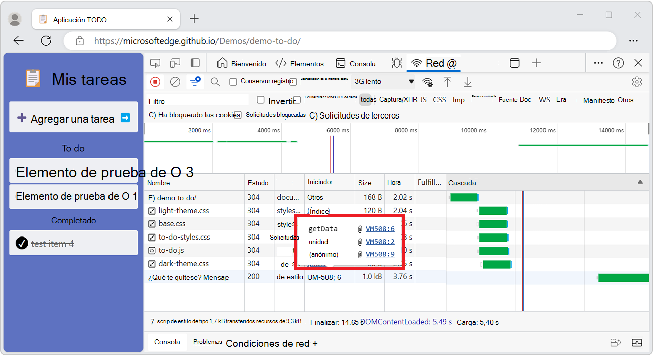 Seguimiento de pila que conduce a una solicitud de recurso