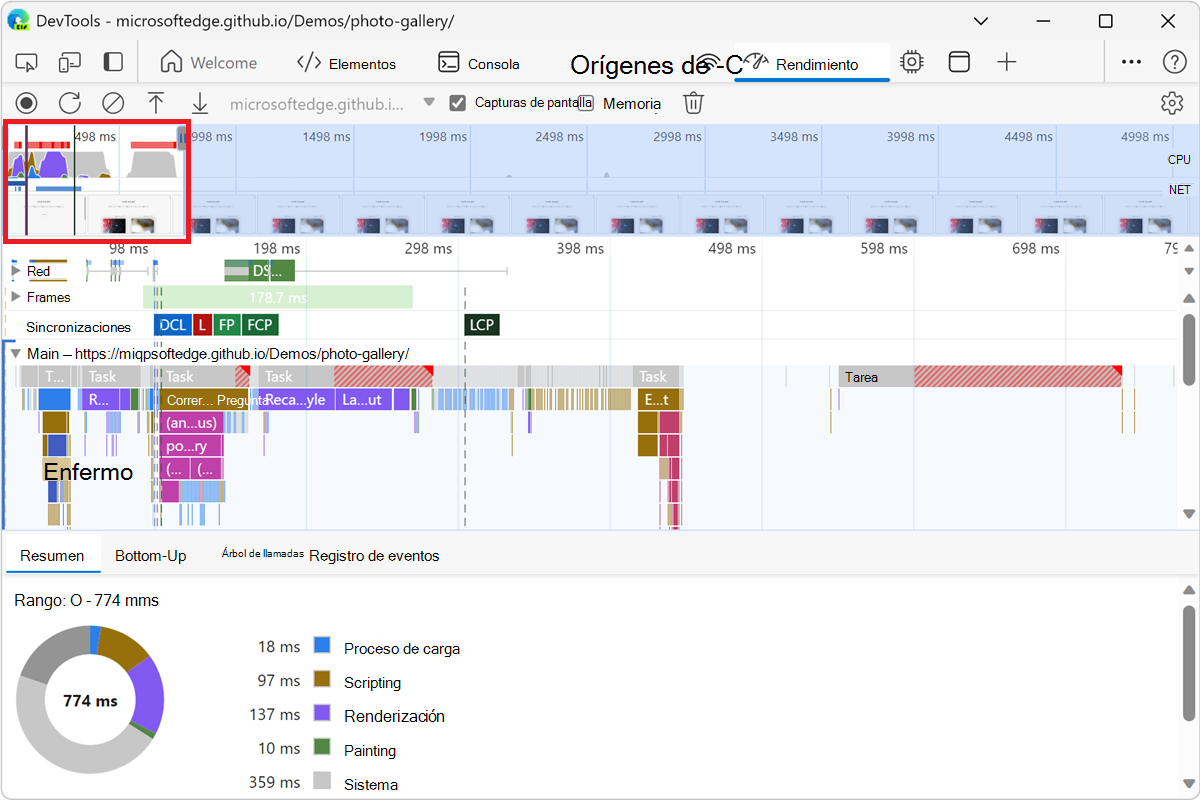 Una grabación de carga de página