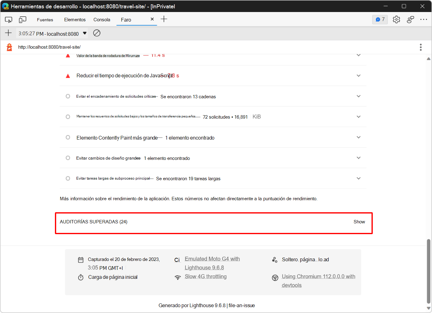 La sección Auditorías superadas