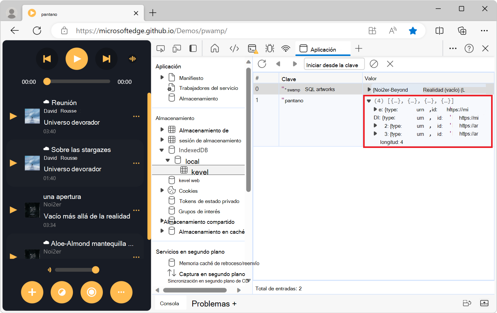 Visualización de un valor de IndexedDB