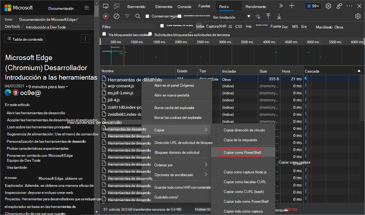 Comando Copiar como PowerShell